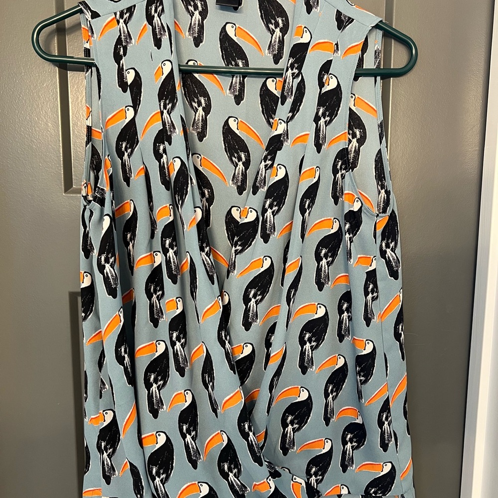 Ann Taylor Factory Toucan Print Blouse - Blue and Orange. Size small. Career